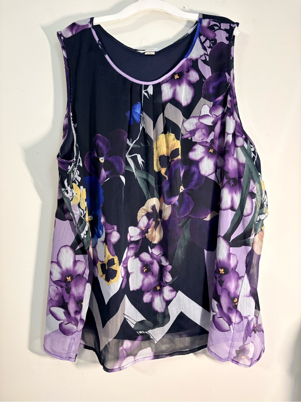 CJ Banks Purple Floral Sleeveless Chiffon Top